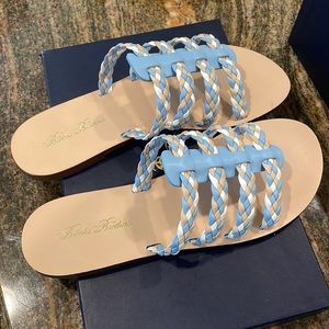 Flat Sandal - Women Size 9 - Brooks Brothers - Blue, White, Tan - New in Box